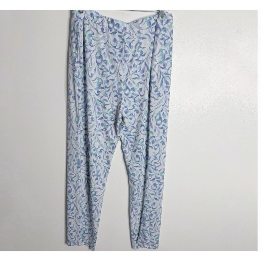 NEW Susan Graver‎ Liquid Knit Straight Leg Pull On Pants White Blue XL Casual